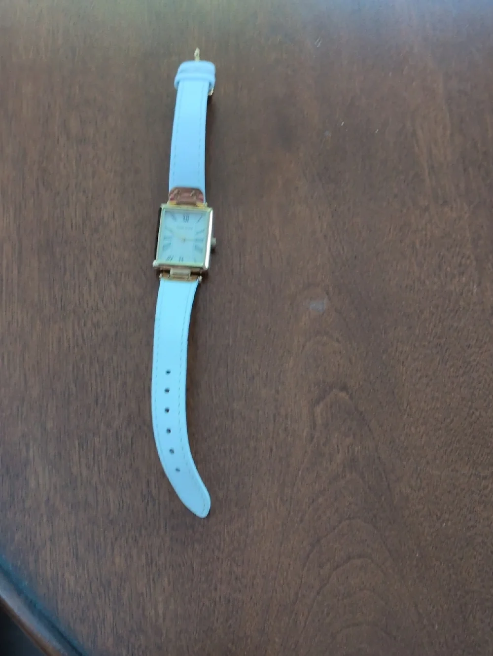 Anne Klein Classic White Leather Strap Watch with Gold Case